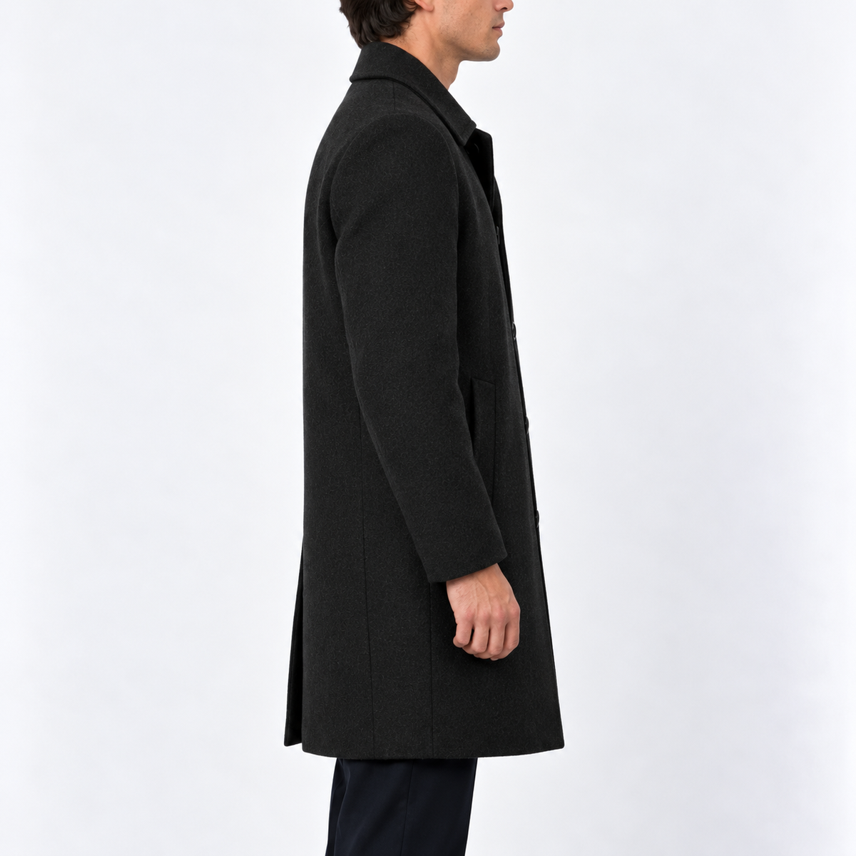 Men's Classic Single-Breasted Overcoat with Button Closure and Side Pockets