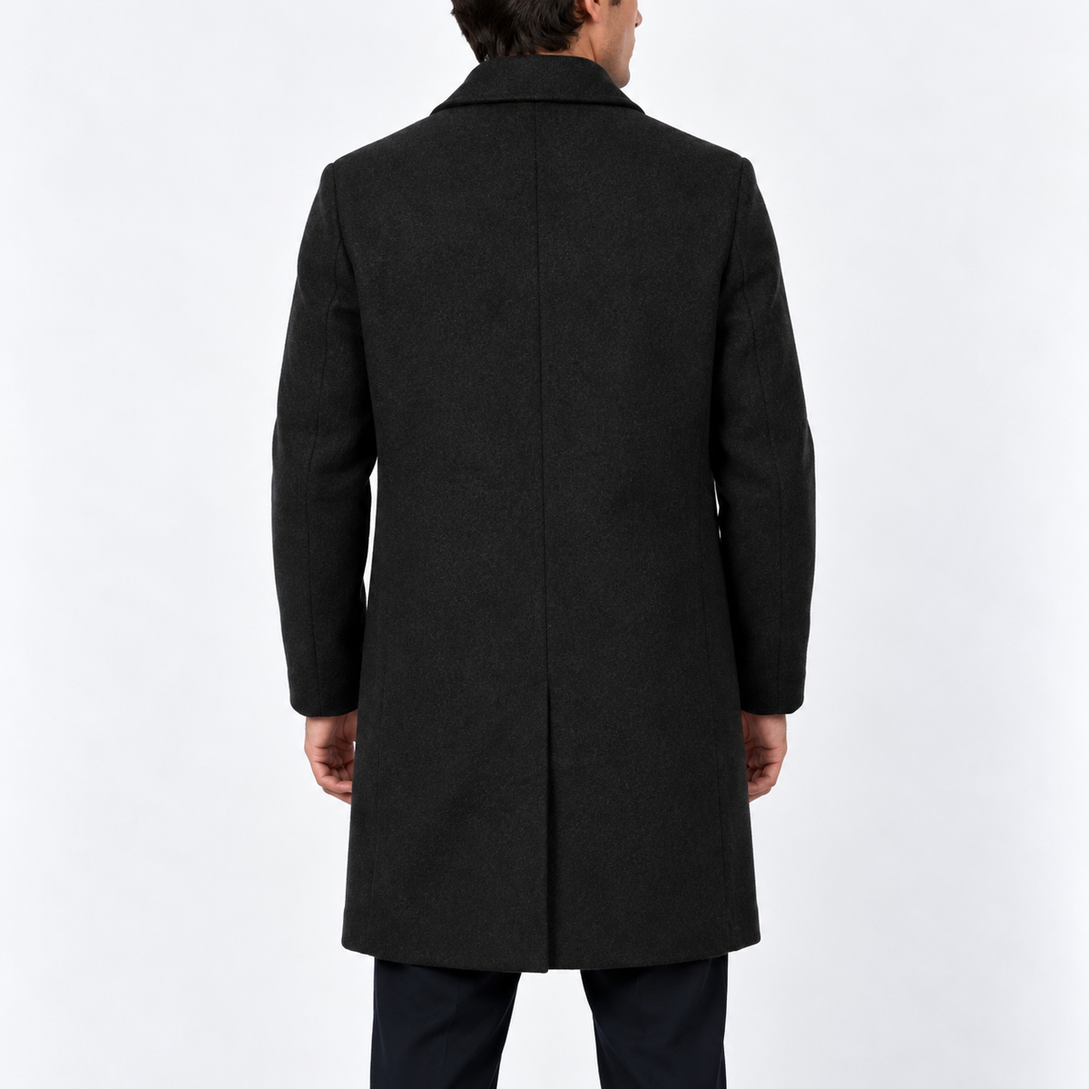 Men's Classic Single-Breasted Overcoat with Button Closure and Side Pockets
