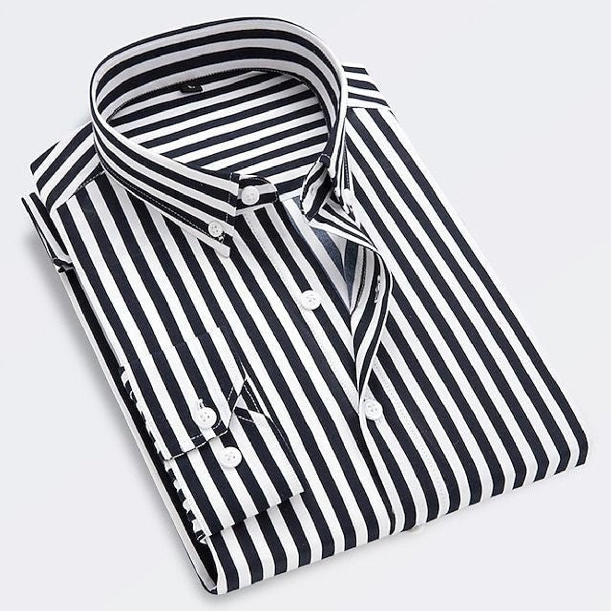 Men's Classic Striped Long-Sleeve Button-Down Dress Shirt