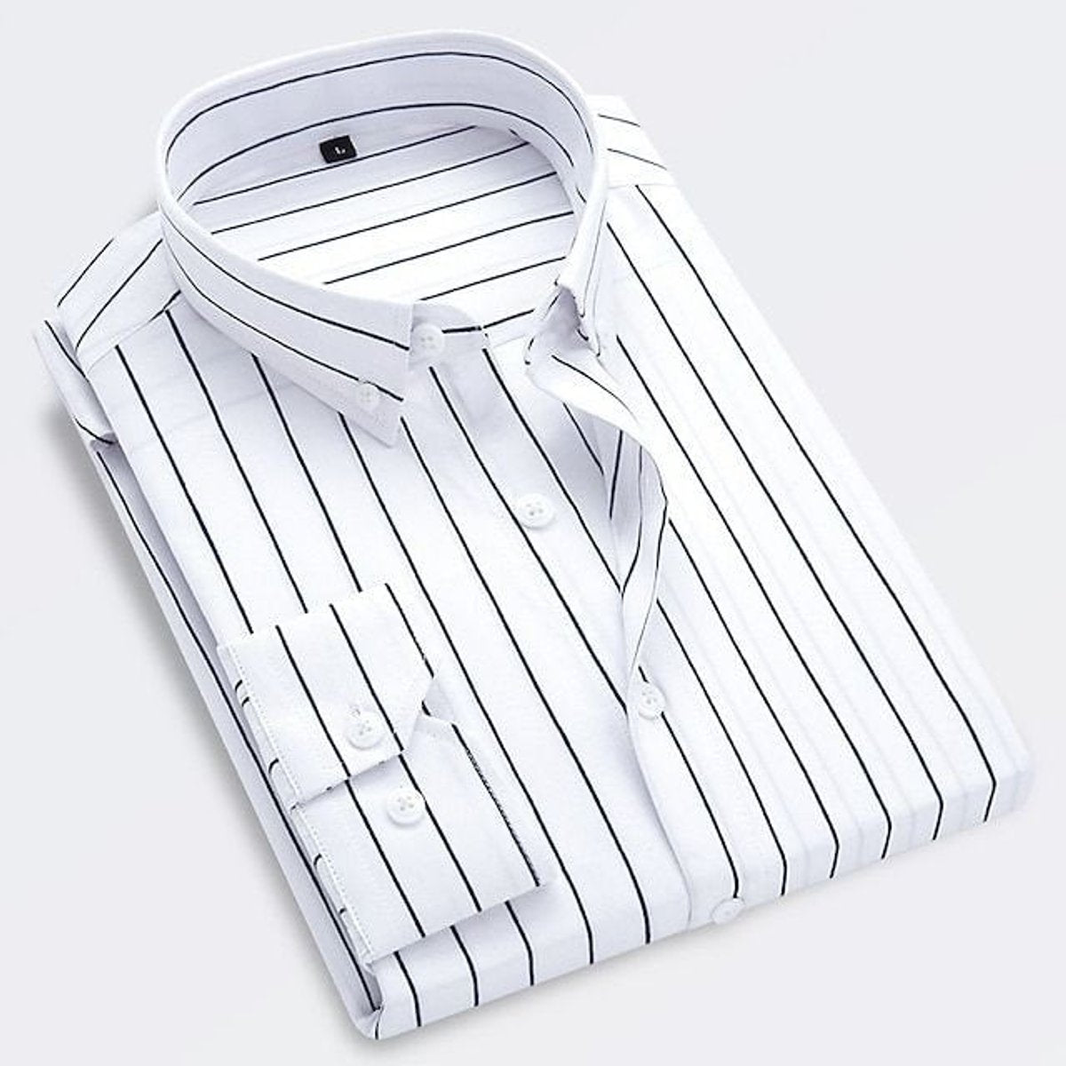 Men's Classic Striped Long-Sleeve Button-Down Dress Shirt
