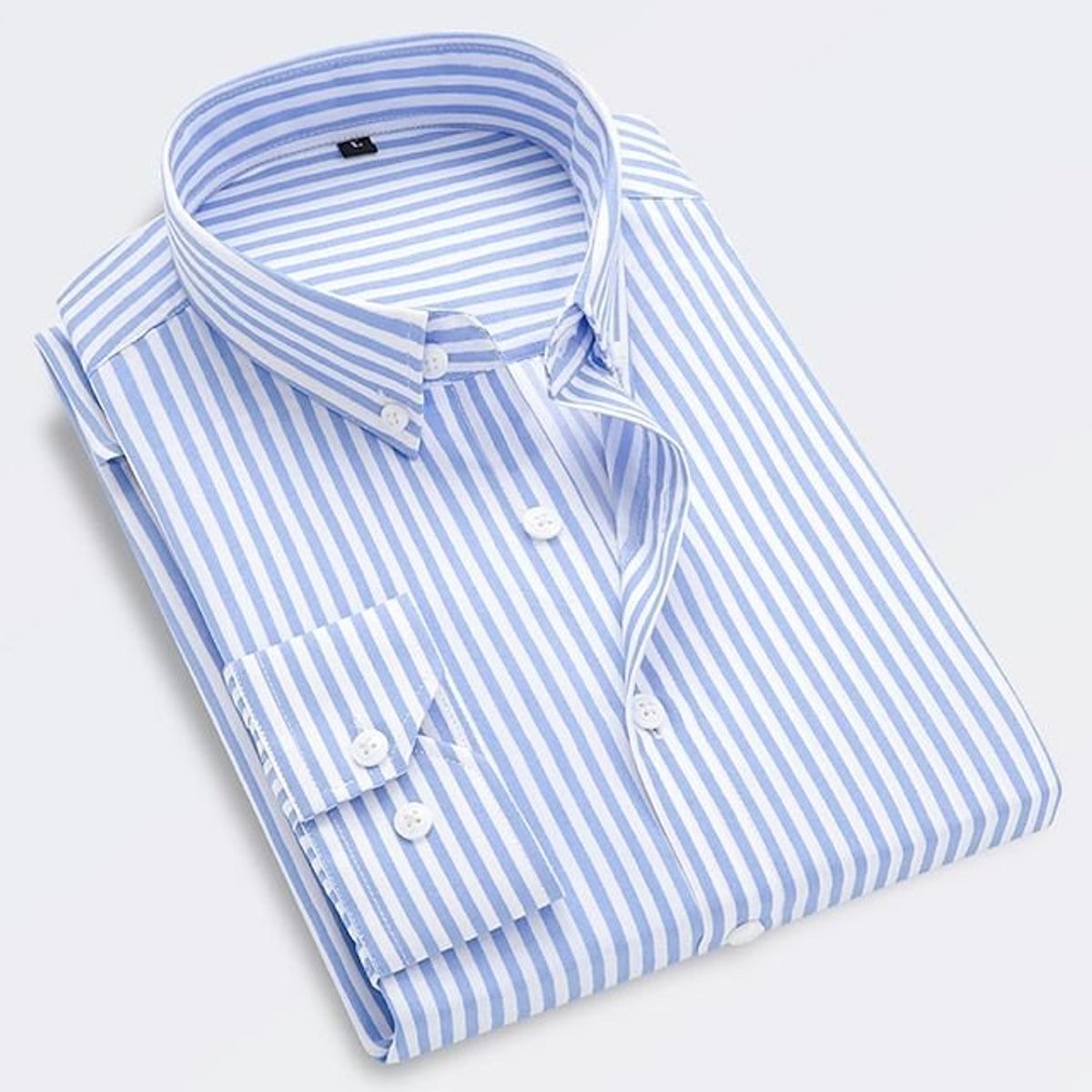 Men's Classic Striped Long-Sleeve Button-Down Dress Shirt