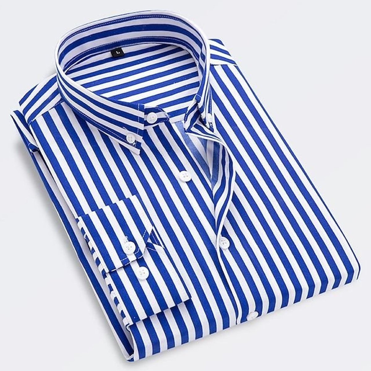 Men's Classic Striped Long-Sleeve Button-Down Dress Shirt