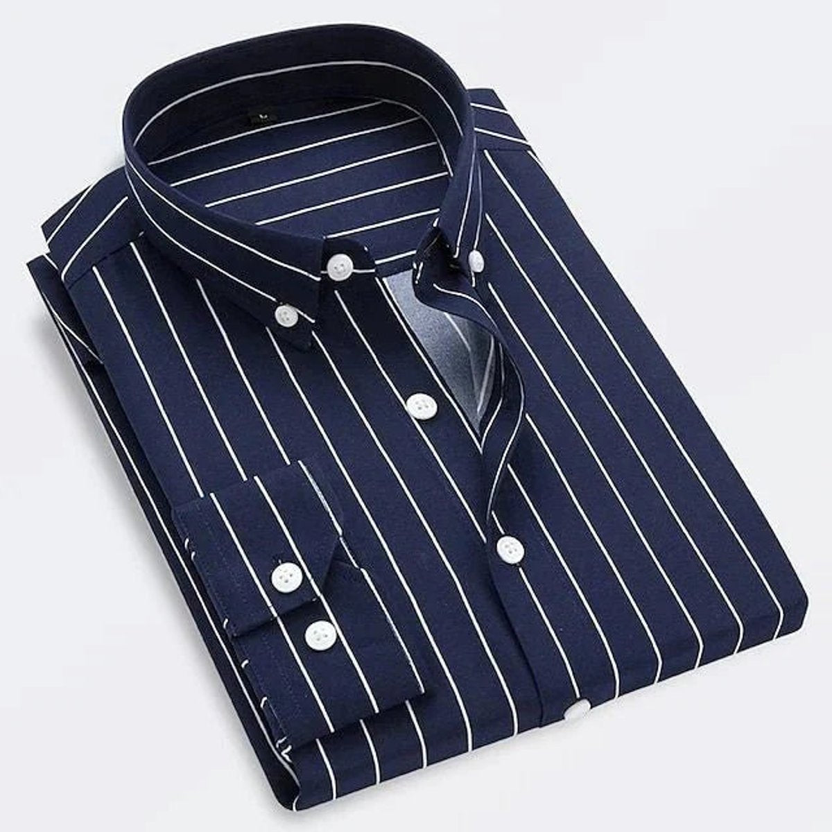 Men's Classic Striped Long-Sleeve Button-Down Dress Shirt