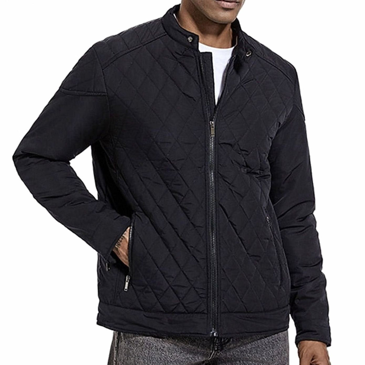 Men's Diamond-Quilted Stand-Collar Full-Zip Jacket