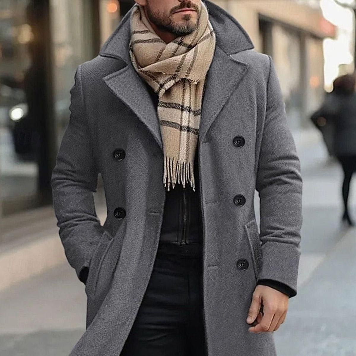 Men's Double-Breasted Tailored Wool Long Winter Coat
