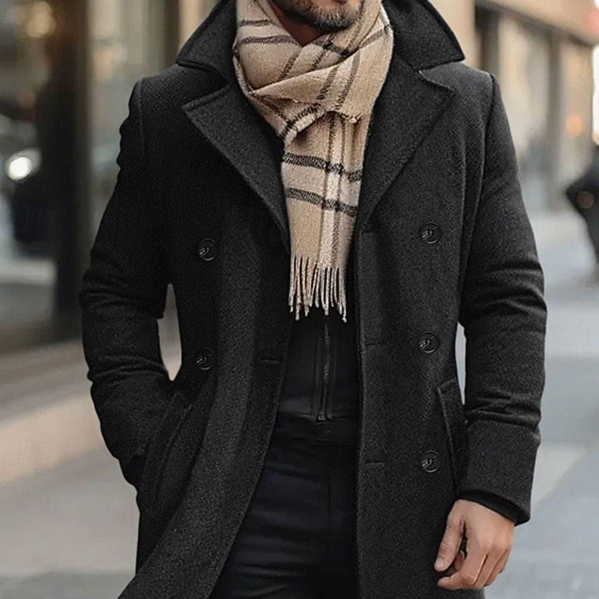 Men's Double-Breasted Tailored Wool Long Winter Coat