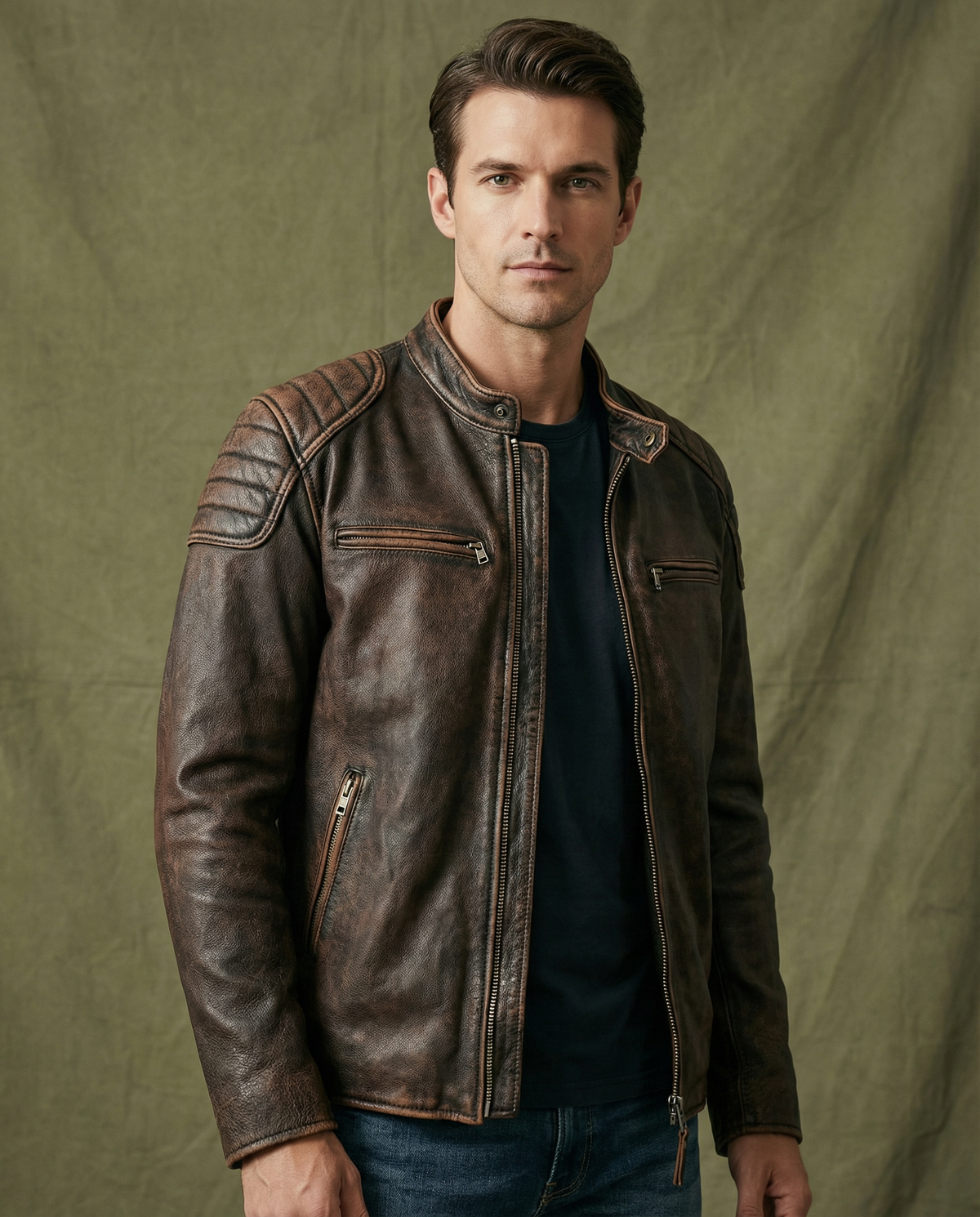 Men's Durable Full-Grain Leather Jacket for Everyday Wear
