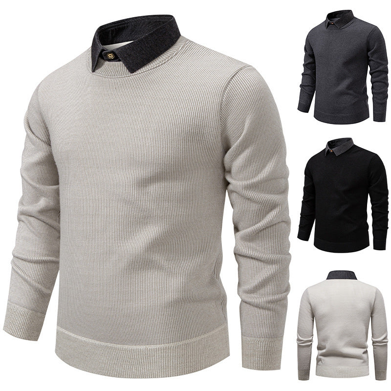 Men's Fine Knit Sweater with Modern Collar & Elegant Design | Wearclo