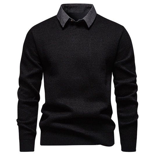 Men's Fine Knit Sweater with Modern Collar & Elegant Design | Wearclo