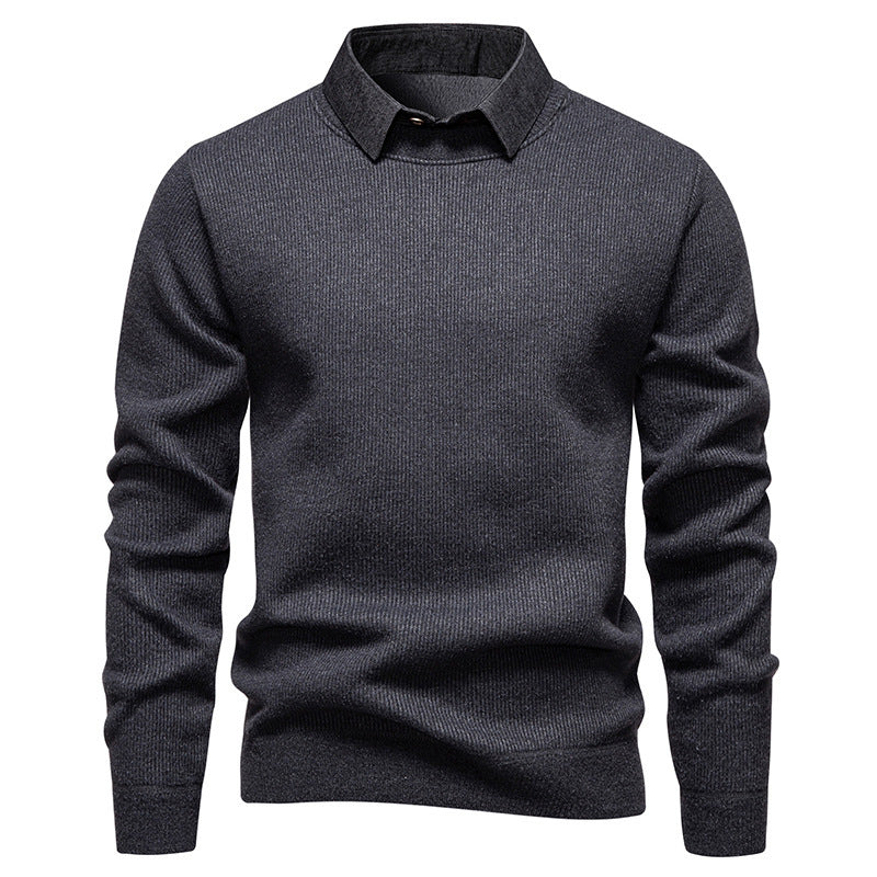 Men's Fine Knit Sweater with Modern Collar & Elegant Design | Wearclo