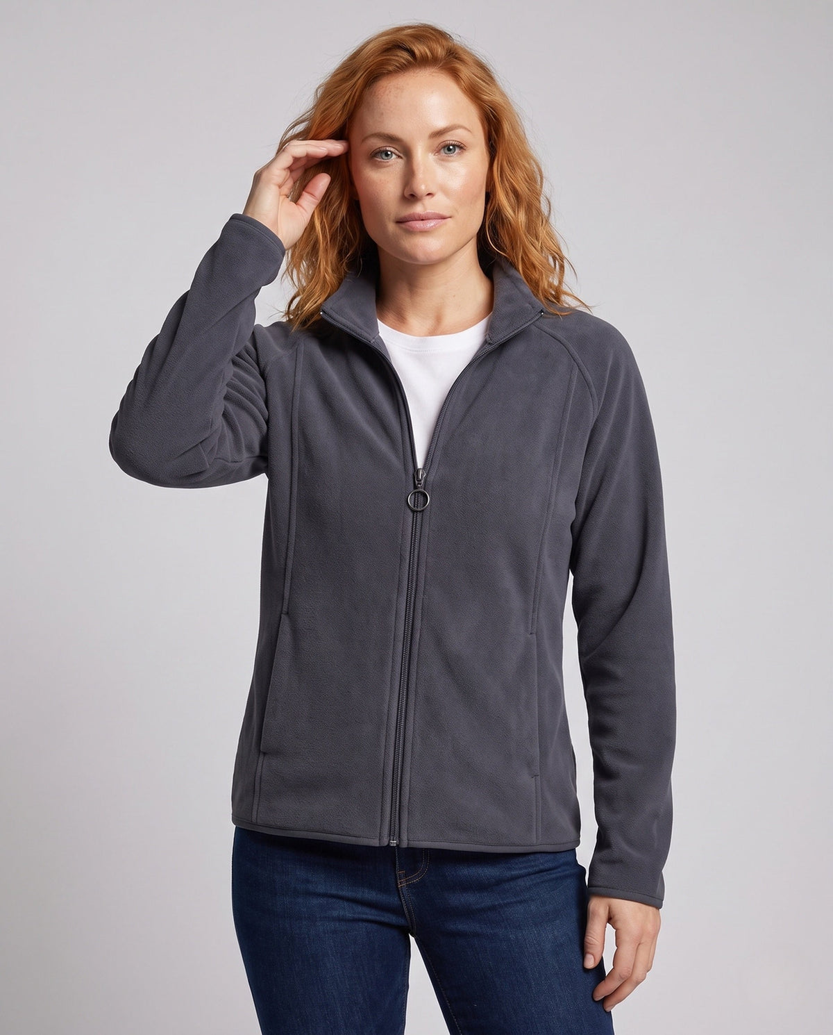 Men's Fleece Jacket with Stand-Up Collar and Wind Protection