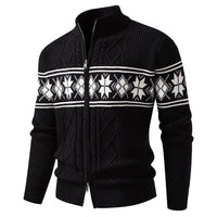 Men's Full-Zip Norwegian Cardigan with High Stand-Up Collar