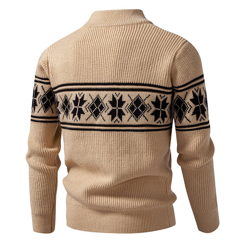 Men's Full-Zip Norwegian Cardigan with High Stand-Up Collar