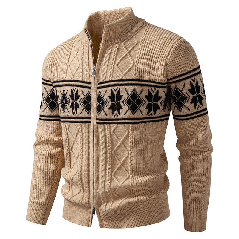 Men's Full-Zip Norwegian Cardigan with High Stand-Up Collar