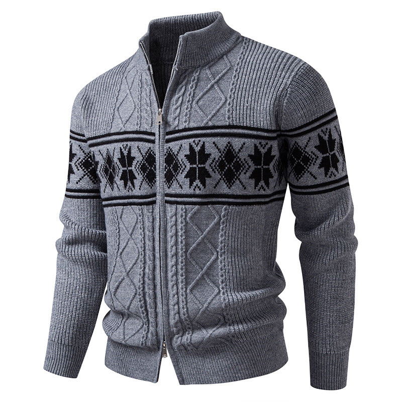 Men's Full-Zip Norwegian Cardigan with High Stand-Up Collar