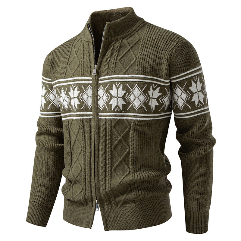 Men's Full-Zip Norwegian Cardigan with High Stand-Up Collar