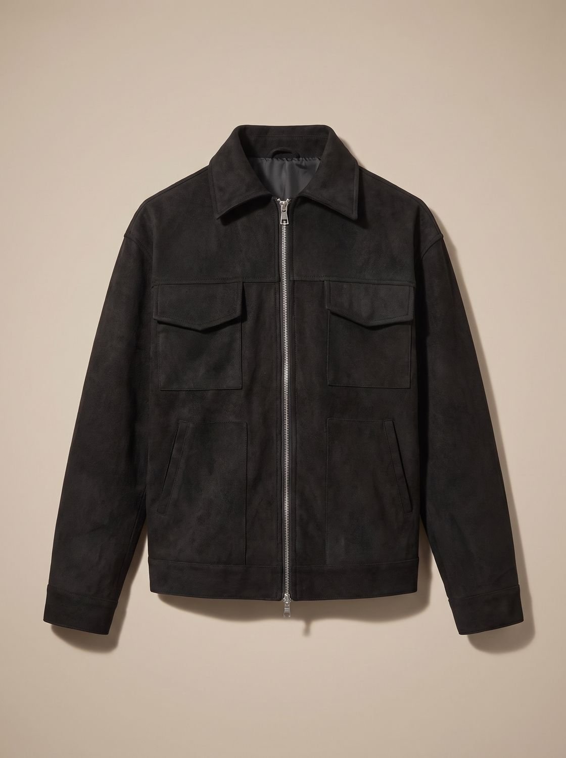 Men's Full-Zip Suede Trucker Jacket with Shirt Collar
