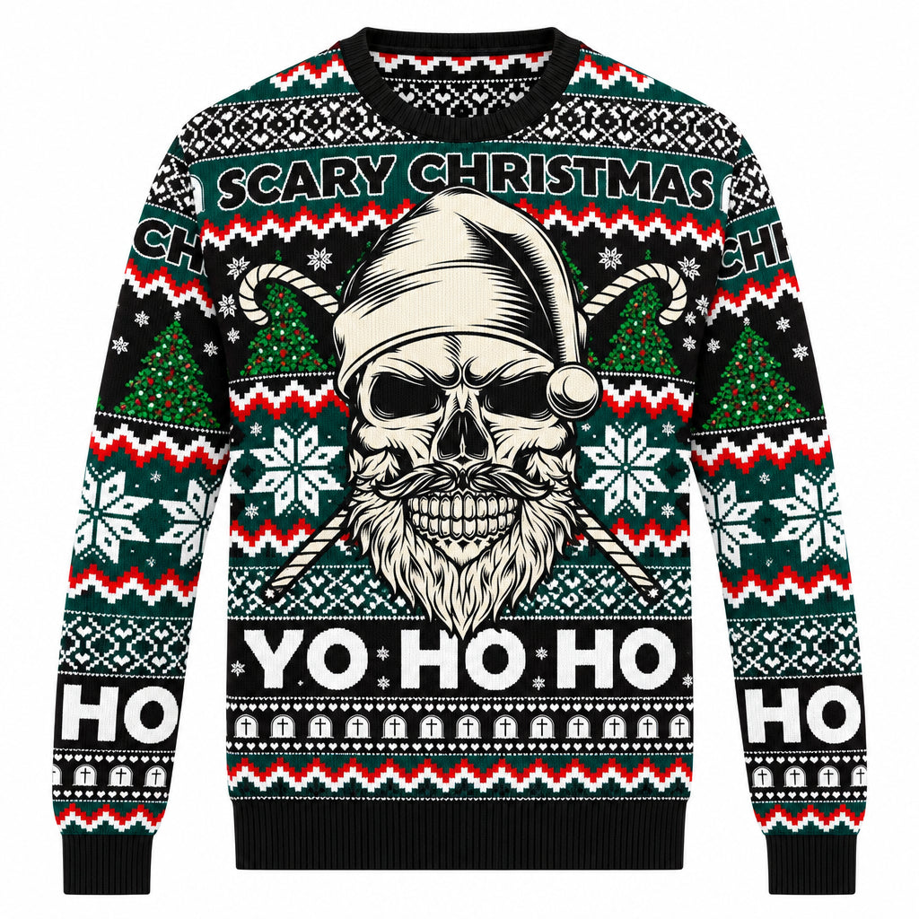 Men's Grunge Ugly Christmas Sweater with Skull Print