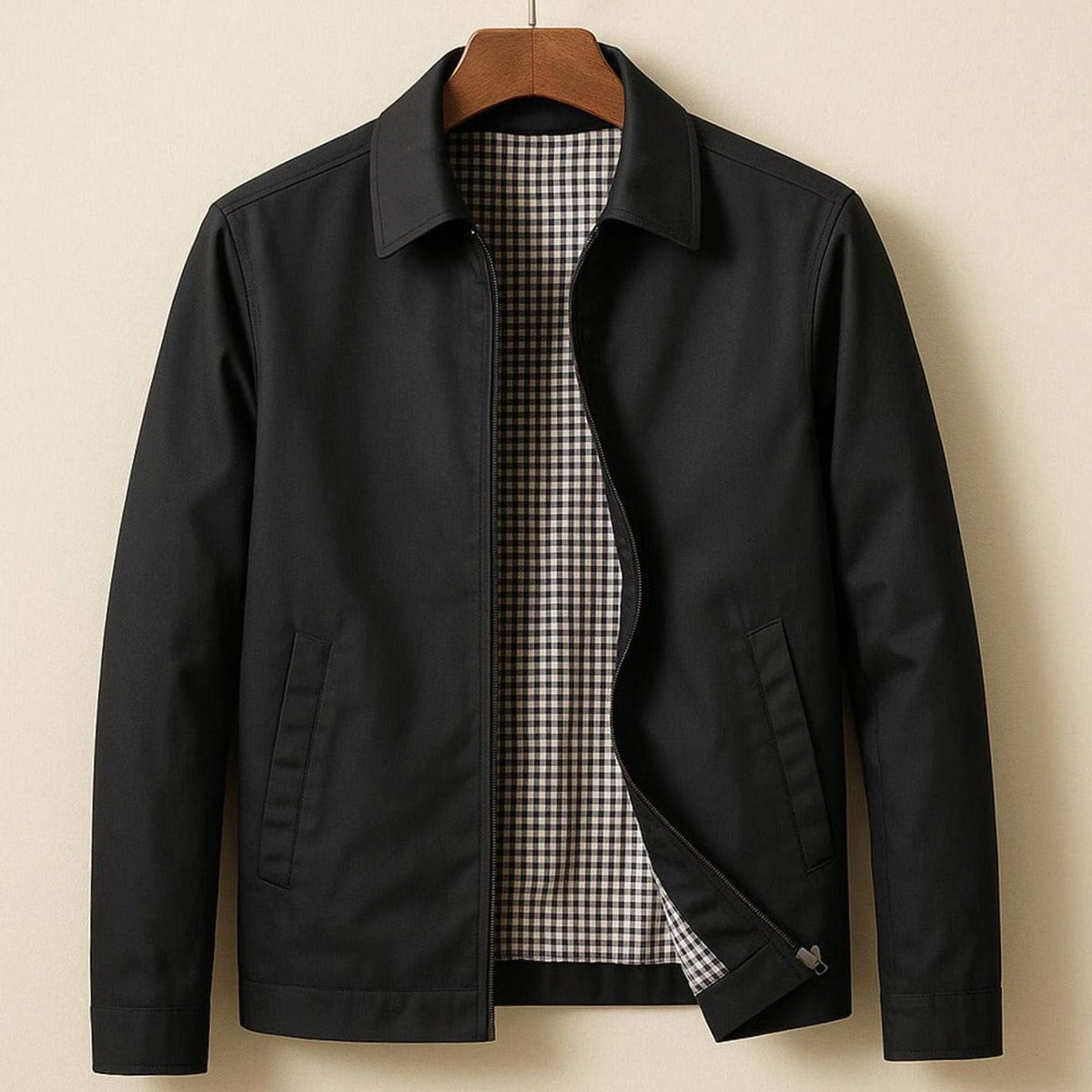 Men's Harrington Bomber Jacket with Checked Lining and Shirt Collar