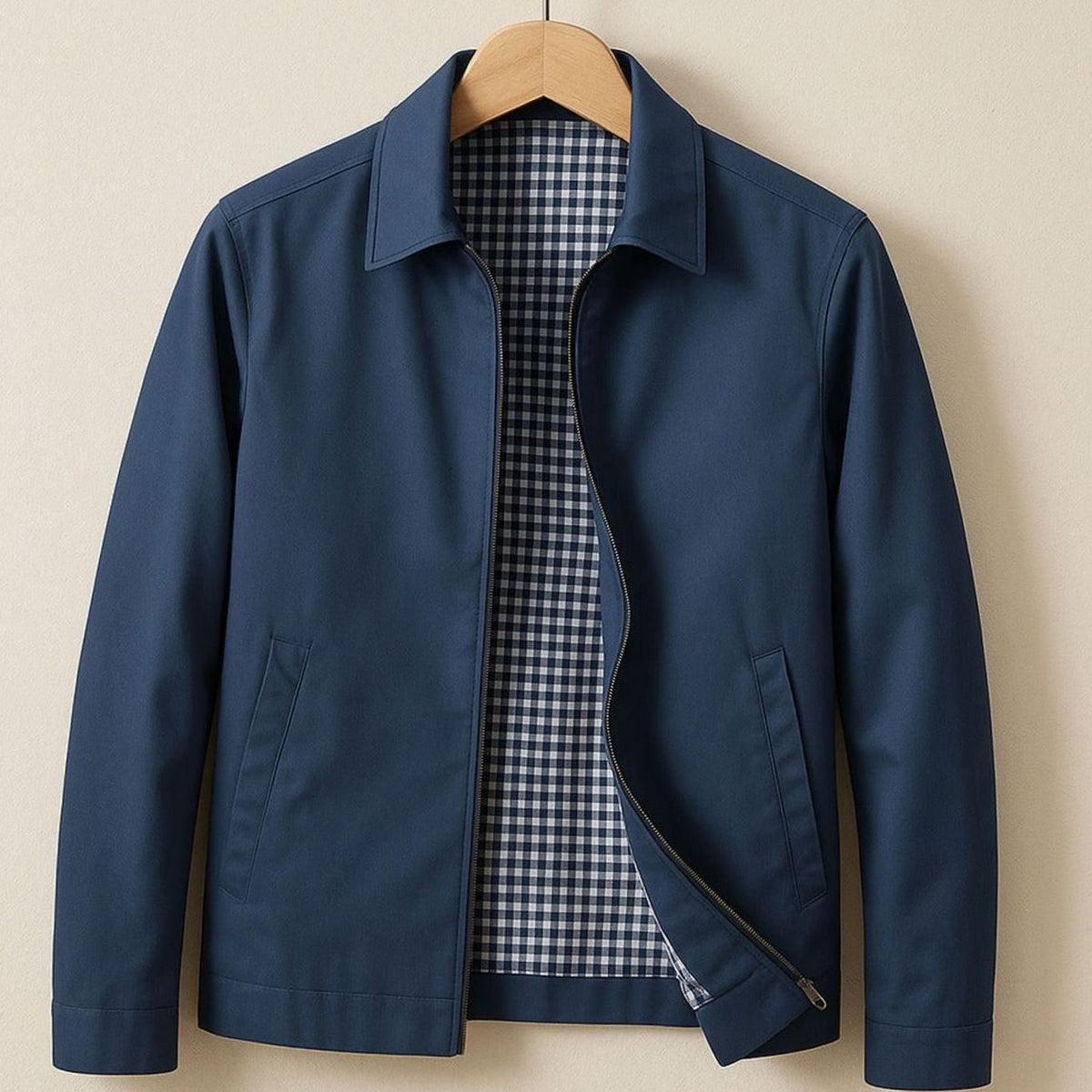 Men's Harrington Bomber Jacket with Checked Lining and Shirt Collar