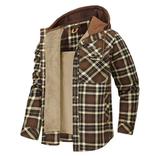 Men's Hooded Plaid Shirt Jacket