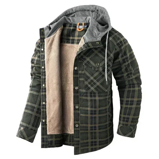 Men's Hooded Plaid Shirt Jacket