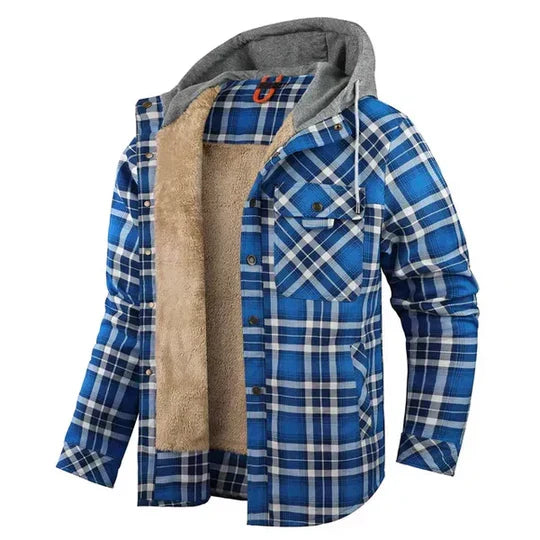 Men's Hooded Plaid Shirt Jacket