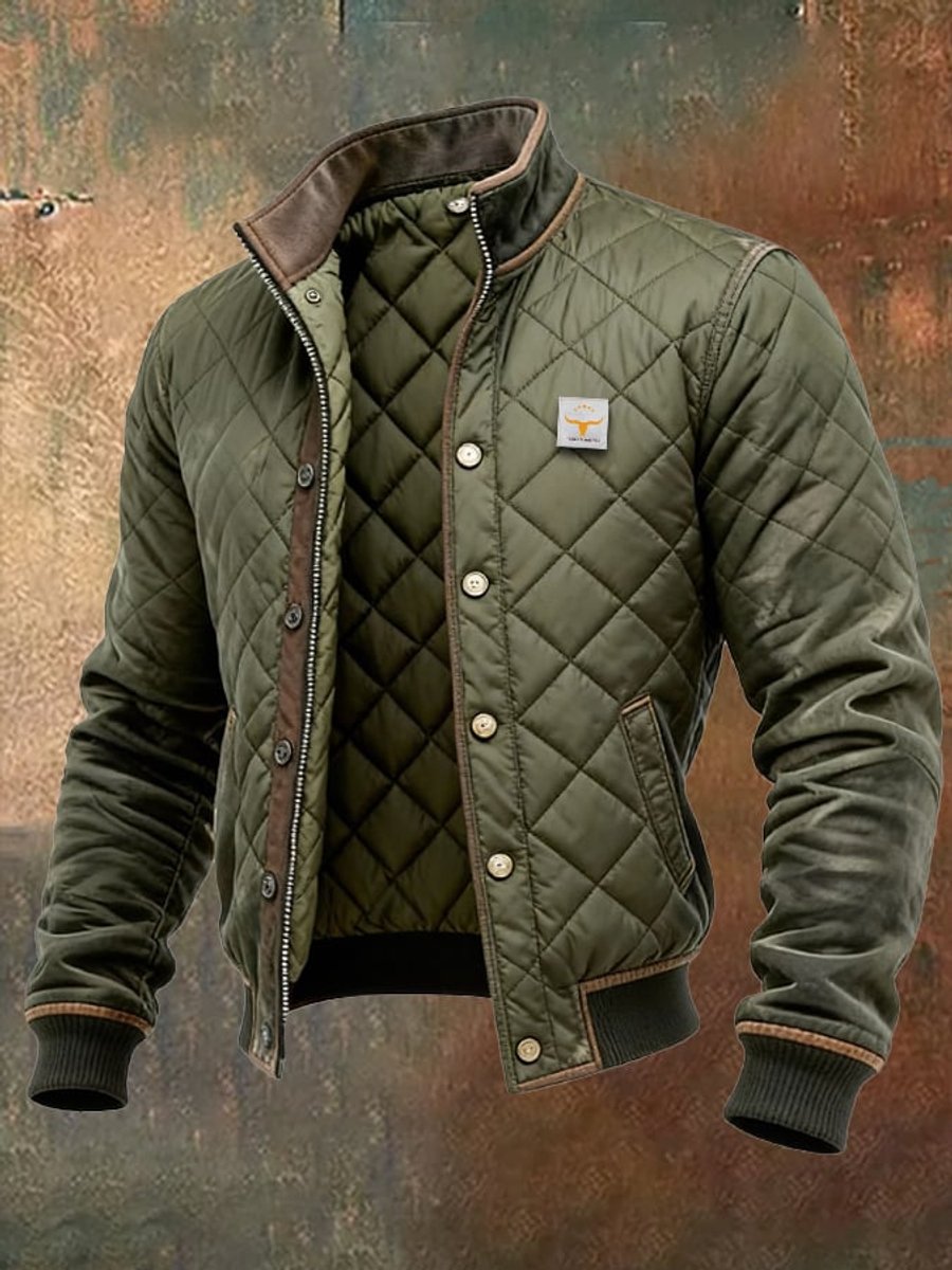 Men's Insulated Quilted Stand-Collar Bomber Jacket