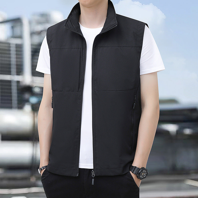 Men's Lightweight Windproof Outdoor Nano Vest with Stand Collar and Concealed Zip Pockets