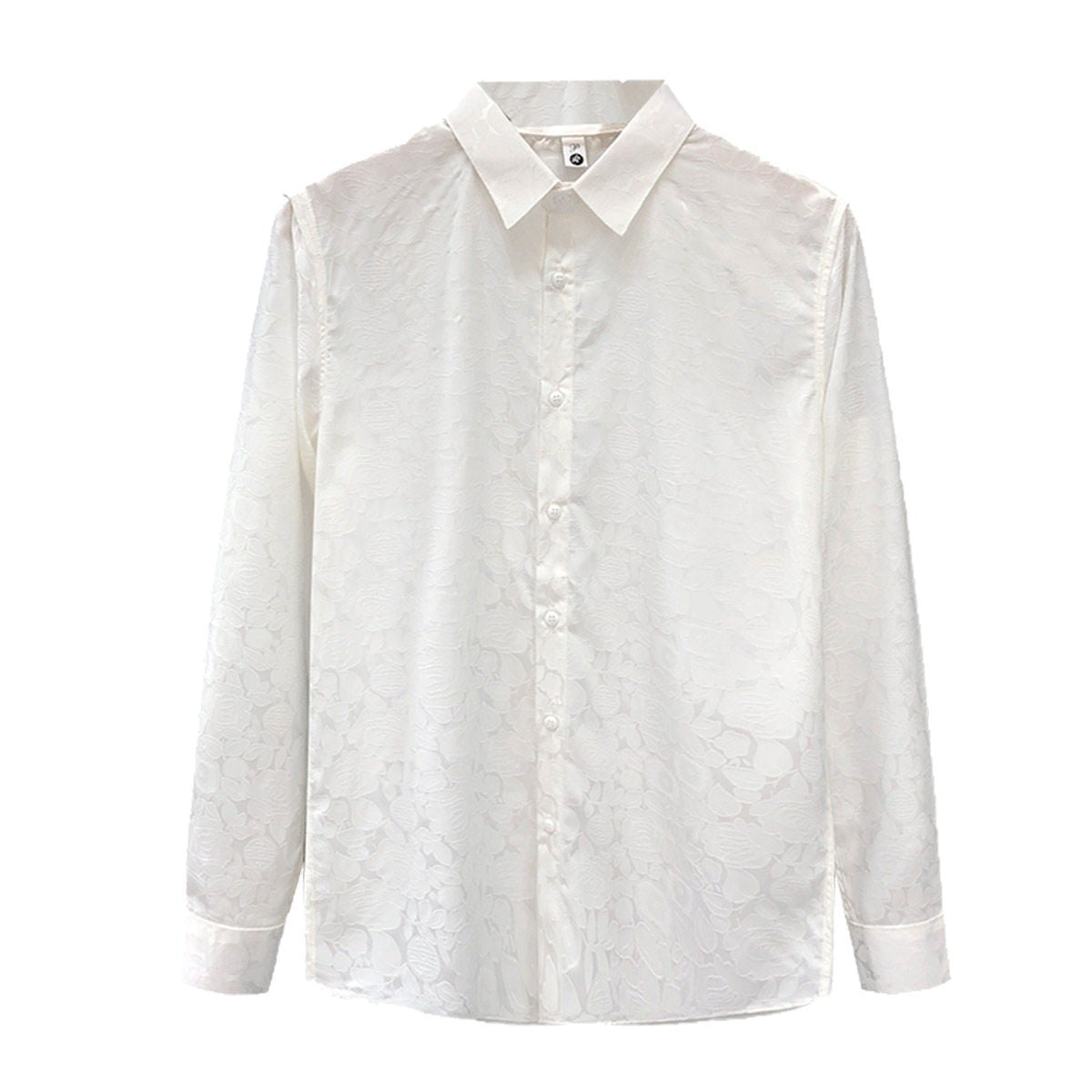 Men's Long-Sleeve Floral Jacquard Shirt with Kent Collar