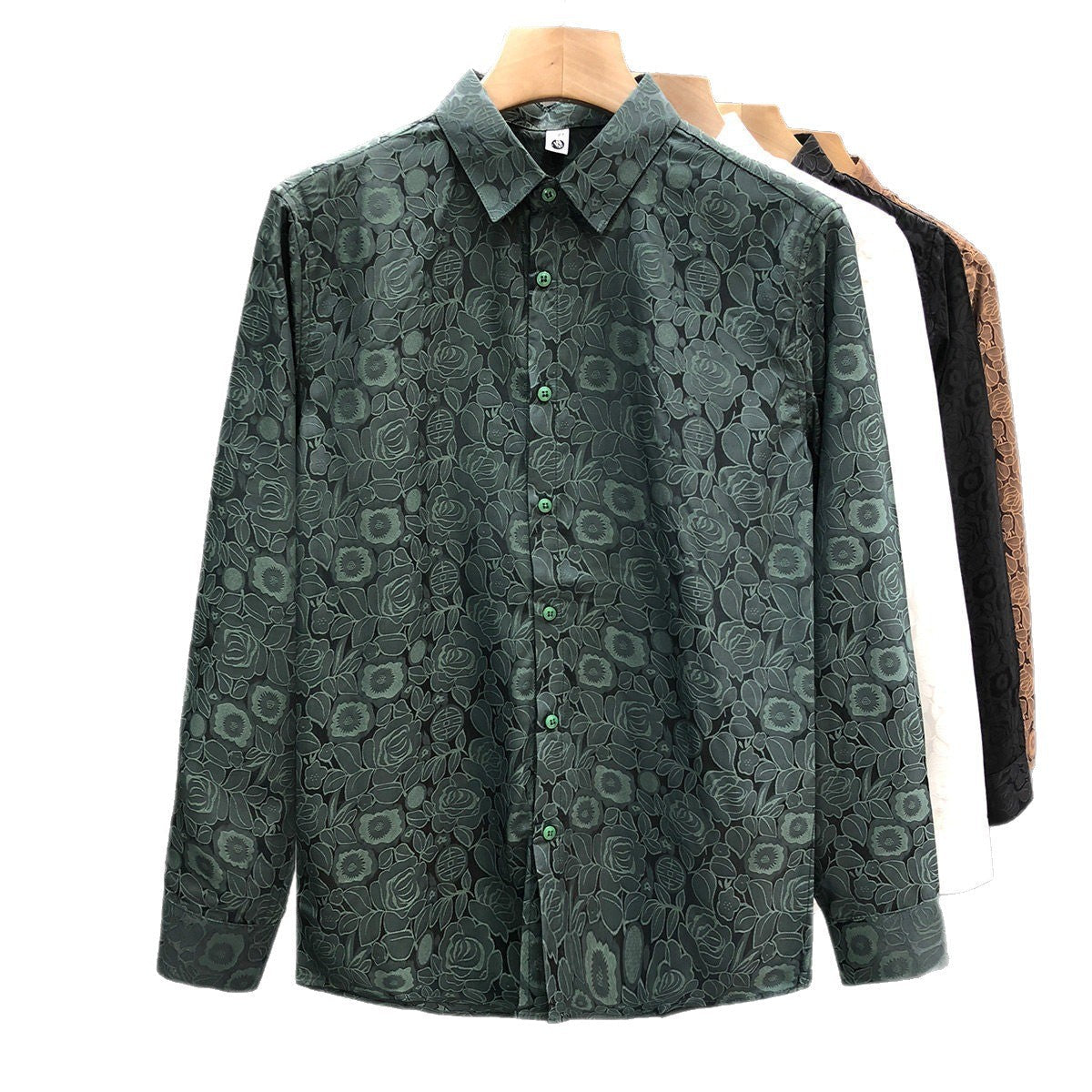 Men's Long-Sleeve Floral Jacquard Shirt with Kent Collar