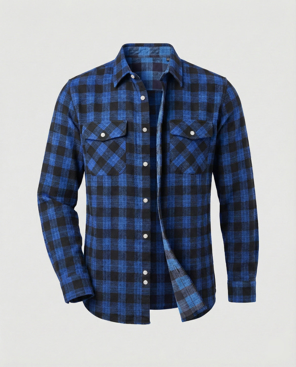 Men's Long-Sleeve Plaid Flannel Shirt with Chest Pockets