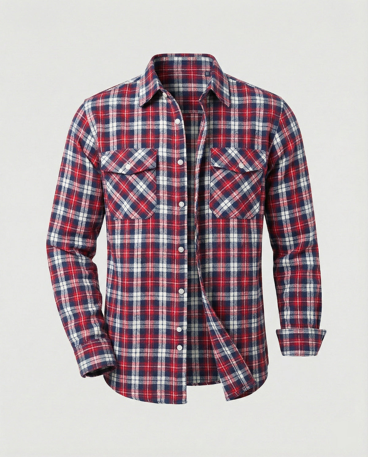 Men's Long-Sleeve Plaid Flannel Shirt with Chest Pockets