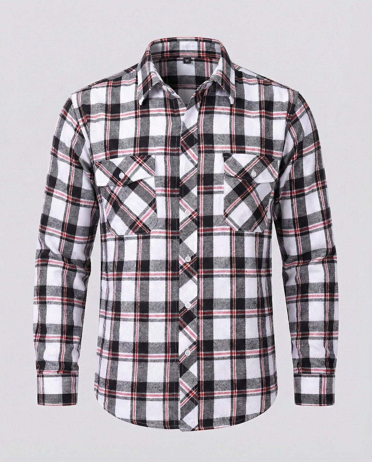 Men's Long-Sleeve Plaid Flannel Shirt with Chest Pockets