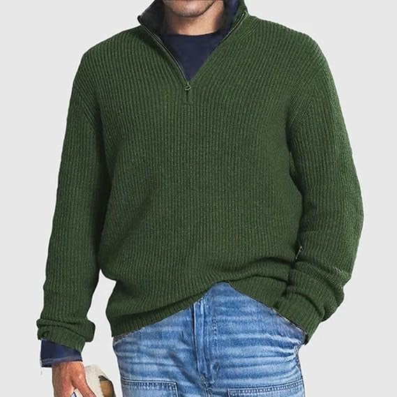 Men's Long Warm Quarter-Zip Sweater