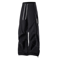 Men's Loose Cargo Pants with Elastic Waistband, Drawstring and Side Zip Pockets