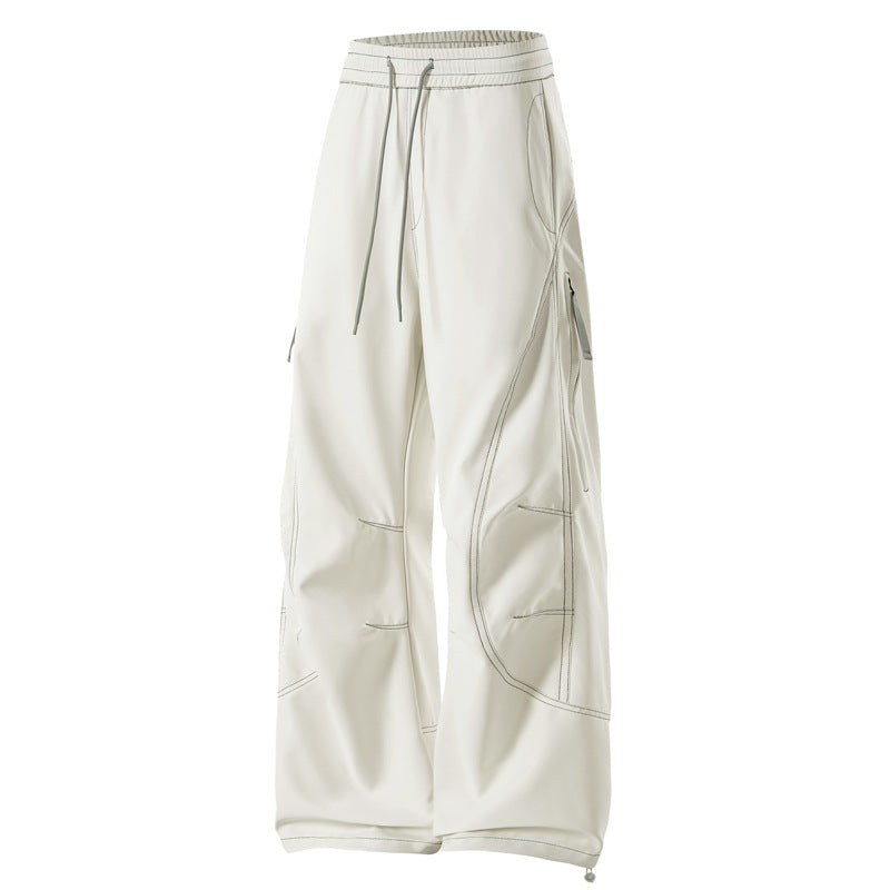 Men's Loose Cargo Pants with Elastic Waistband, Drawstring and Side Zip Pockets