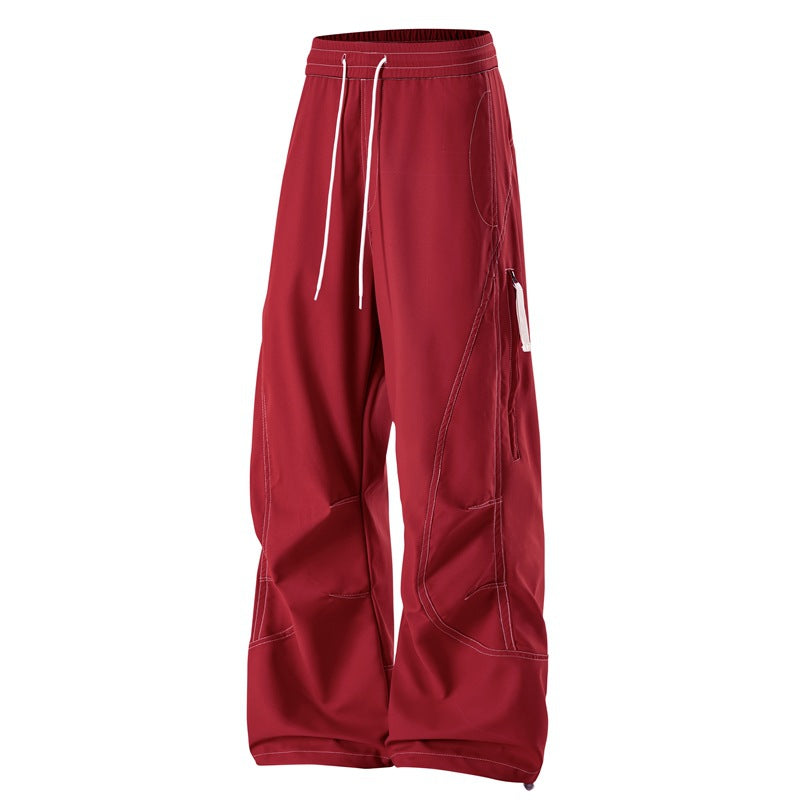 Men's Loose Cargo Pants with Elastic Waistband, Drawstring and Side Zip Pockets