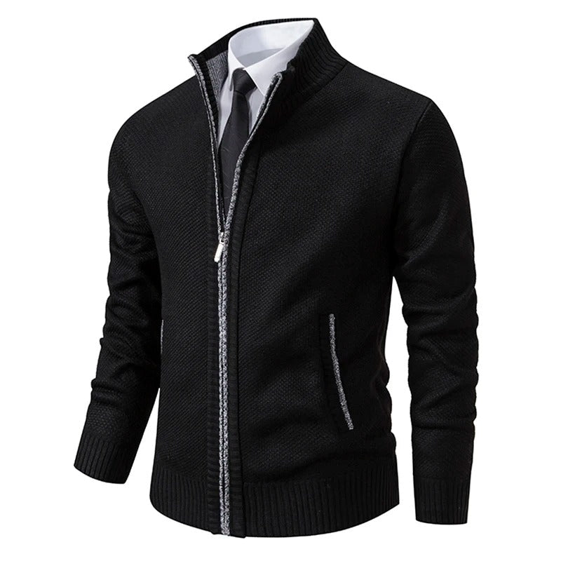 Men's Merino Wool Full-Zip Mock Neck Sweater