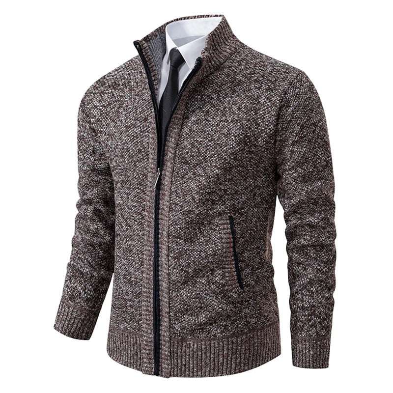 Men's Merino Wool Full-Zip Mock Neck Sweater