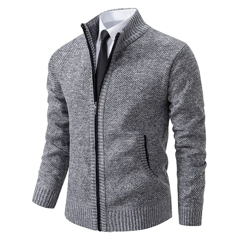 Men's Merino Wool Full-Zip Mock Neck Sweater