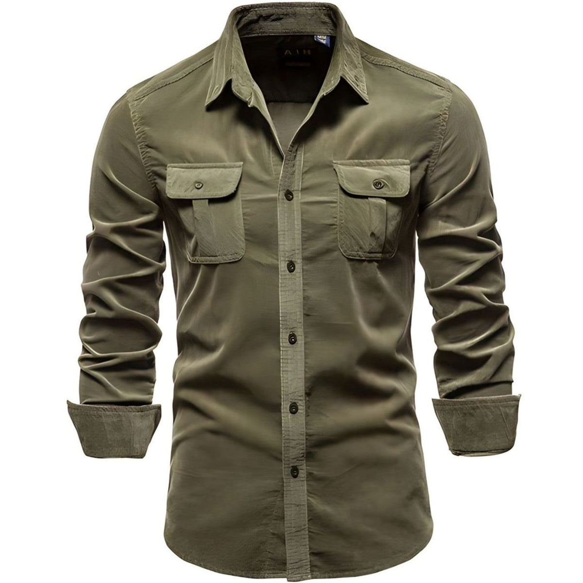 Men's Military-Style Dual-Pocket Long Sleeve Shirt