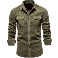 Men's Military-Style Dual-Pocket Long Sleeve Shirt