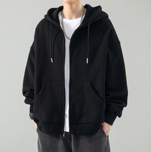 Men's Oversized Full-Zip Hoodie Jacket with Double-Layer Hood and Kangaroo Pockets
