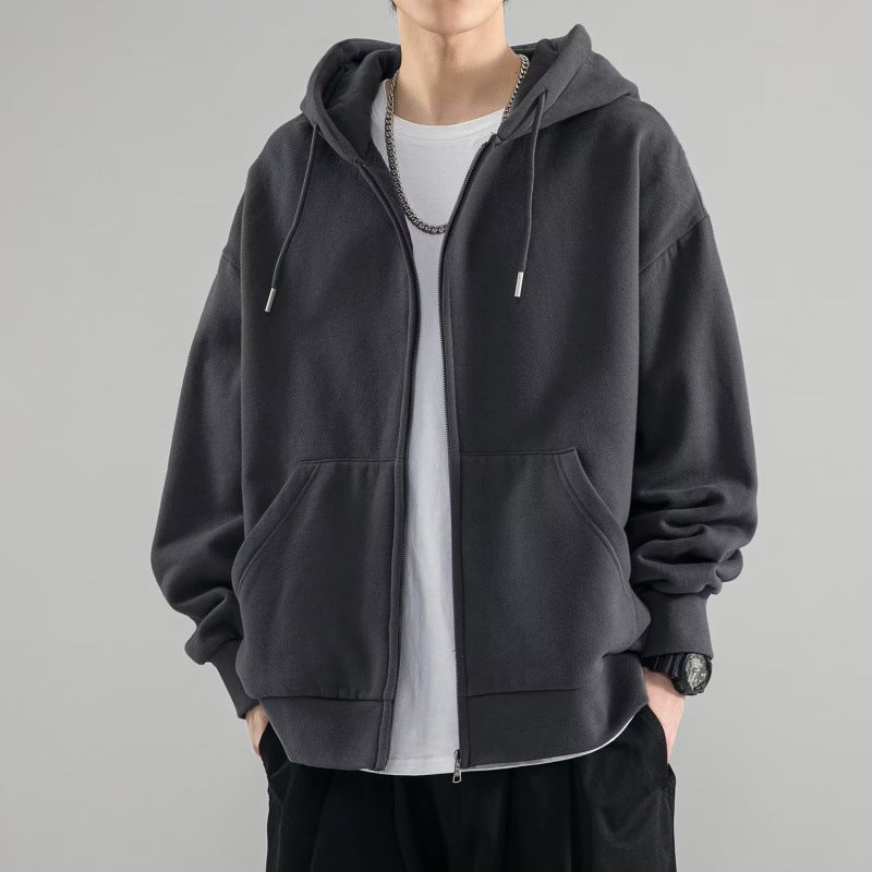 Men's Oversized Full-Zip Hoodie Jacket with Double-Layer Hood and Kangaroo Pockets