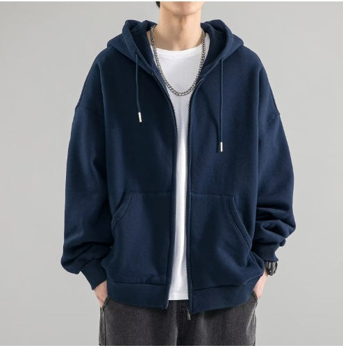 Men's Oversized Full-Zip Hoodie Jacket with Double-Layer Hood and Kangaroo Pockets