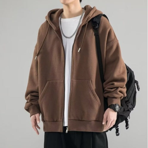 Men's Oversized Full-Zip Hoodie Jacket with Double-Layer Hood and Kangaroo Pockets