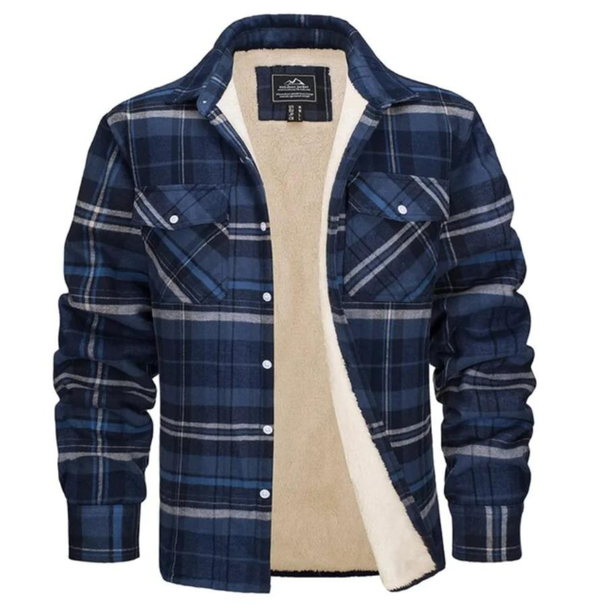 Men's Plaid Fleece-Lined Winter Jacket with Buttons