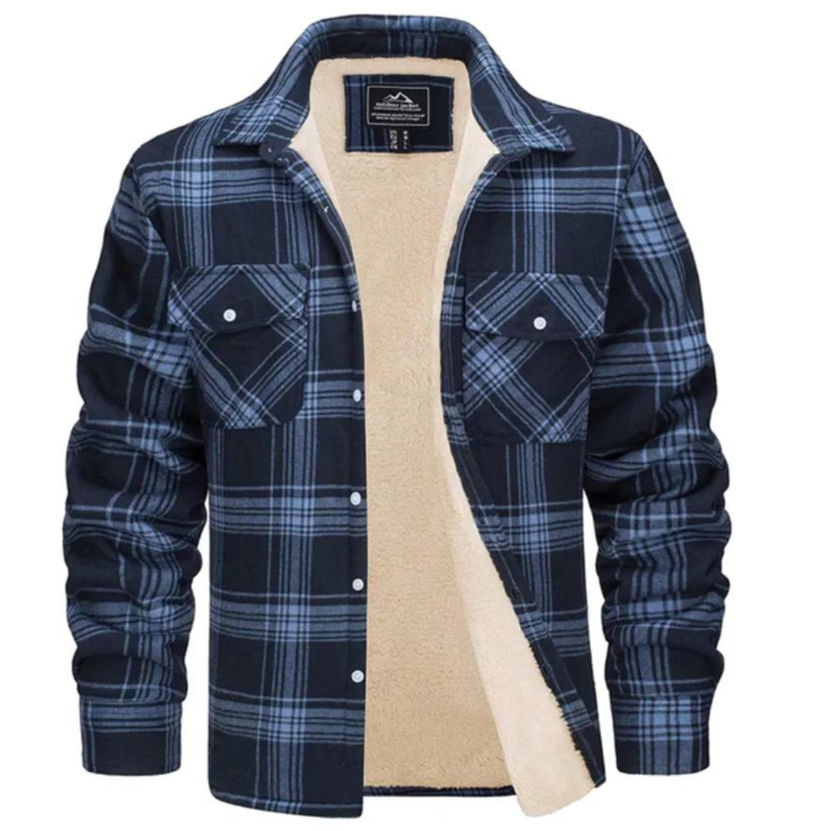 Men's Plaid Fleece-Lined Winter Jacket with Buttons
