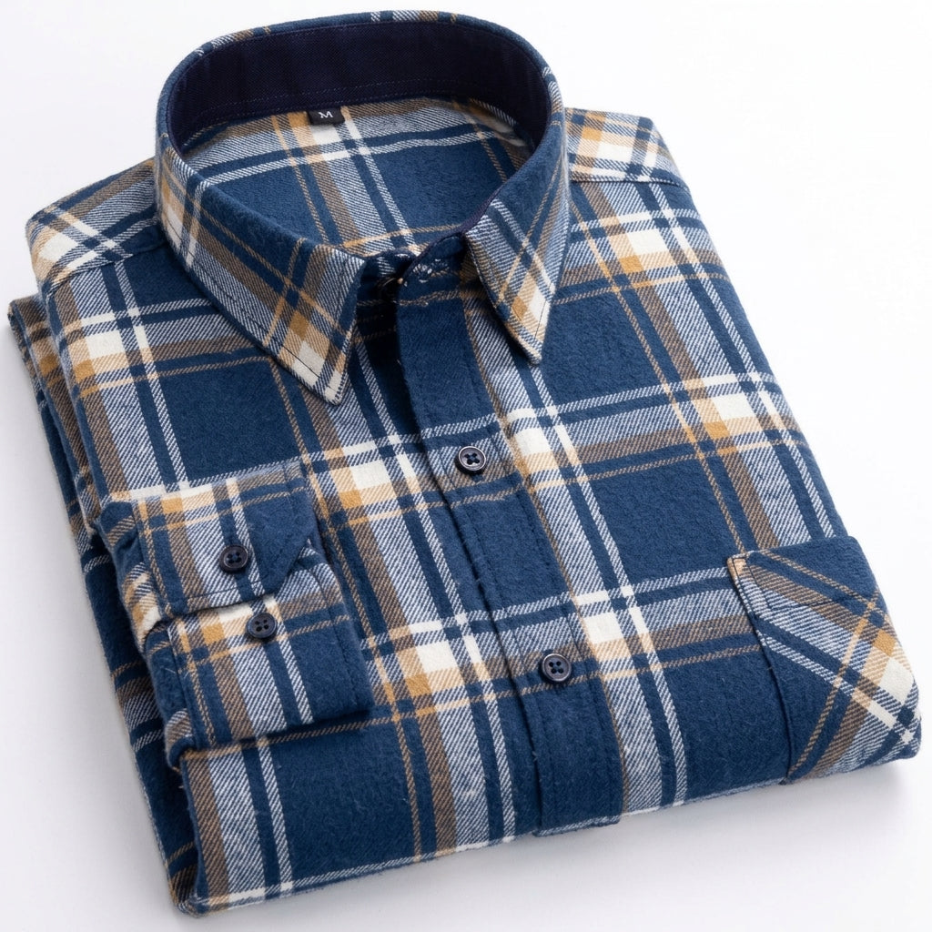 Men's Plaid Long-Sleeve Button-Down Shirt